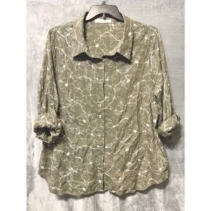 Fair Haven Floral Button Blouse 2XL Green Rayon Boho Casual Lightweight